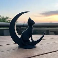 Estátua Gato na Lua Decorativo Minimalista Escultura Moderna Casa Sala Quarto Presente Felino