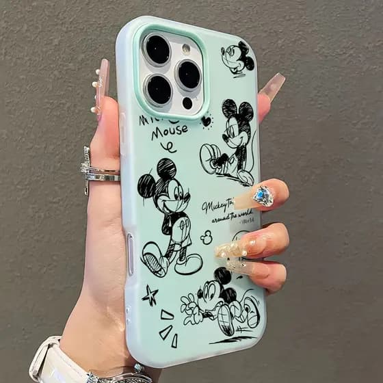 Mickey Mouse Menta Capa Capinha Para iPhone 17 Air 16 15 14 Plus 13 12 11 Pro Max 16e 2 Em 1 Com Porta-Cartão