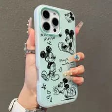 Mickey Mouse Menta Capa Capinha Para iPhone 17 Air 16 15 14 Plus 13 12 11 Pro Max 16e 2 Em 1 Com Porta-Cartão
