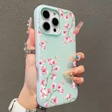 Estampa de Flor de Cerejeira Capa Capinha Para iPhone 17 Air 16 15 14 Plus 13 12 11 Pro Max 16e 2 EM 1 Com Porta-Cartão