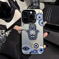 Acabamento Metálico Olho Grego Capinha Capa Para iPhone SE 7 8 14 15 Plus XS X XR 11 12 13 16 17 Pro Max Anti-Impacto