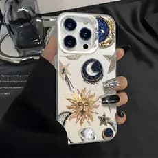 Sol Lua Acabamento Metálico Capa Capinha Para iPhone SE 7 8 14 15 Plus XS X XR 11 12 13 16 17 Pro Max Anti-Impacto