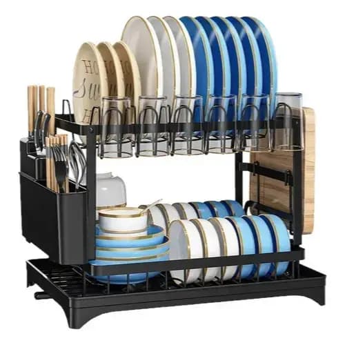 Escorredor Louça Porta Pratos Talheres Copo Inox Preto Luxo