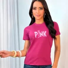 Camiseta Feminina Estampada no DTF Alta Qualidade 100% Algodão T-shirt Modinha Pantera Cor d Rosa