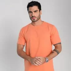 Camiseta Masculina Laranja 100% Algodão Fio 30.1 Lisa Casual Conforto Premium Dia Dia
