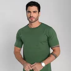 Camiseta Masculina Verde Militar 100% Algodão Premium Fio 30.1 Confortável Dia a Dia