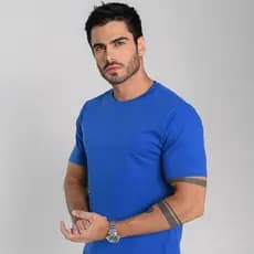 Camiseta Masculina Algodão Azul Royal Premium Lisa Casual Conforto Dia a Dia Básica