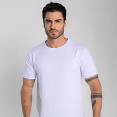 Camiseta Básica 100% Algodão Reforço Ombro a Ombro Masculina Branca Lisa Modelagem Casual