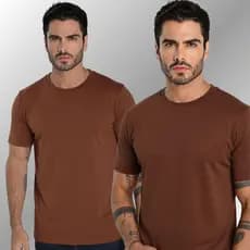 Camiseta Masculina Marrom Camisa Básica Sem Estampa 100% Algodão 30.1 - Luxo