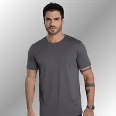 Camiseta Masculina Cinza Chumbo Camisa Básica Lisa 100% Algodão 30.1 - Luxo