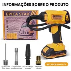 Compressor de Ar a Bateria EPICA STAR 21V (1 Bateria + 1 Carregador), Portátil com Display Digital para Pneus de Carro