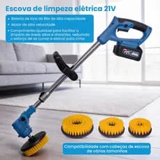 Escova de Limpeza Elétrica GENAI 21V - Duas Baterias 6.0Ah, Cabeças Intercambiáveis