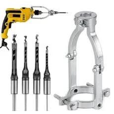 [PRONTA ENTREGA] Kit 5 Brocas Furo Quadrado + Suporte Fixo Adaptador Furadeira de Bancada