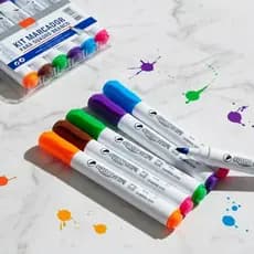 Kit 6 Pincel Canetas Coloridas Para Quadro Lousa Branco - Lindas