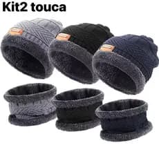 Kit Frio Touca Gorro + Luva Touch Celular + Cachecol Echarpe