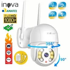 INOVA Câmera IP Wiﬁ 360° Controle Remoto via Celular Audio Bidirecional 1080P Visão Noturna IP66 APP YOOSEE