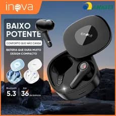 Inova Fone Bluetooth Sem Fio Longa Autonomia Cancelamento de Ruído Som Estéreo HiFi Nítido Até 36 Horas