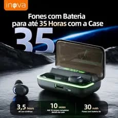INOVA Fone TWS Bluetooth 5.4 Dolby Estéreo ENC com Case Power Bank À prova d'água IPV6