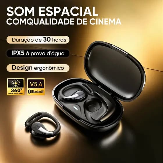 INOVA Fone Esportivo Bluetooth 5.4 Cancelamento de Ruído Resistente à Água IPX5 para Academia