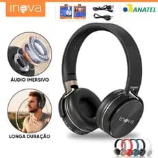 INOVA Fone de Ouvido Headset Bluetooth Sem Fio Cancelamento Ruído Graves Fortes com Microfone para Celular Jogos