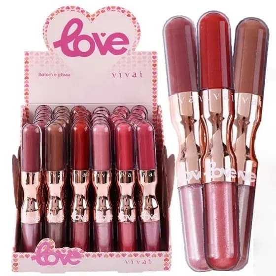 Baton Labial Vivai 2 em 1 Matte  Brilho Alta Pigmentação Longa Duração 6 Cores Boca Linda Glamur