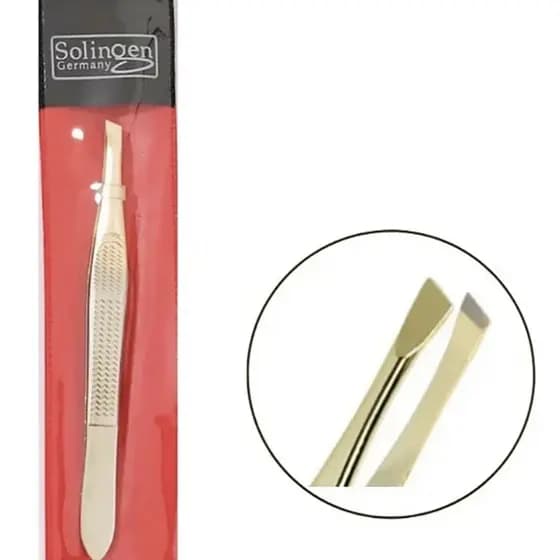 Pinça Chanfrada Solingen Germany Dourada Aço Inoxidável Alta Precisão Profissional Duravel Facil