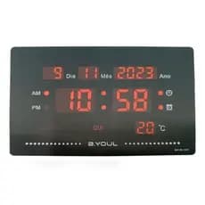 Relógio de Parede Digital com LED Vermelho - Calendário Automático, Memória de Energia, Termometro