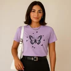 T-shirt Baby Look Blusinha Feminina Borboleta  100% Algodão