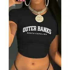 Babylook Outer Banks  Estilo College USA  Camiseta Outer Banks  Vibe Universitária Americana