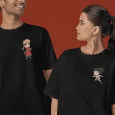 Camiseta Kit Casal Naruto + Hinata ALL BLACK Algodão Unissex
