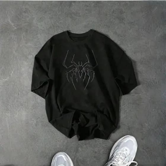 Blusa Despojada Camiseta Oversized Aranha Gótica Estilo Street Minimalista