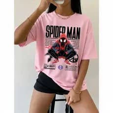Camiseta Camisa 100% Algodão Feminina Oversized Estilosa Personagem Homem Aranha Spider Man
