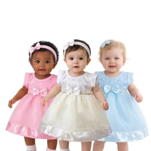Vestido Bebê Menina Batizado Luxo Renda Princesa Festa Casamento 0 a 3 Meses