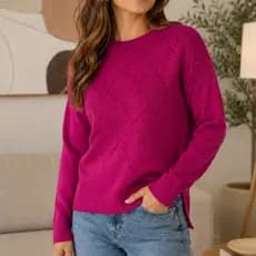 Blusa Feminina de Tricô jacar punho barra canelado  Inverno