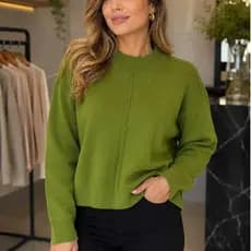 Blusa Feminina Tricot Gola Básica Manga Longa Trança Premium Inverno Elegante