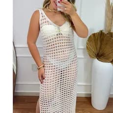 Vestido saida de praia verão tricot feminino trico