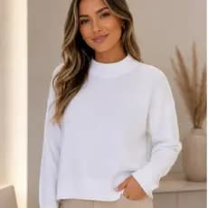 Blusa Feminina de Tricô Básica Gola Alta Manga Longa Suéter Inverno Elegante