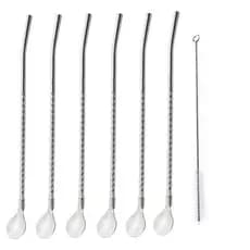 Kit 6 Colheres Canudo Bailarina – Para Gin e Drinks, Inclui Limpador