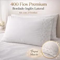 Fronha 400 Fios Micropercal Bordado Inglês Lateral Kit 2 Unidades 70X50 Toque Macio Luxo Hotel