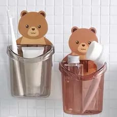 Suporte de Urso Adesivo para Banheiro, Porta Escova de Dentes e Acessórios, Decoração Prática e Fofa