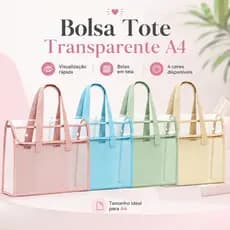 Bolsa Tote Transparente Feminina PVC Impermeavel Documentos A4 Escola Faculdade Trabalho Espacosa Organizadora Top