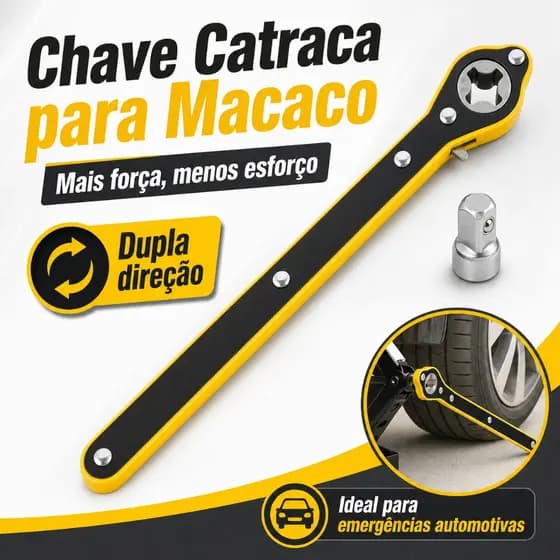 Chave Catraca Adaptável Universal para Macaco Sanfona de Carros e Utilitários – Design Prático para Emergências