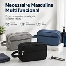 Necessaire Masculina Viagem Bolsa Organizadora Produtos Higiene Academia Trabalho Espacosa Ziper Metalico Resistente Top
