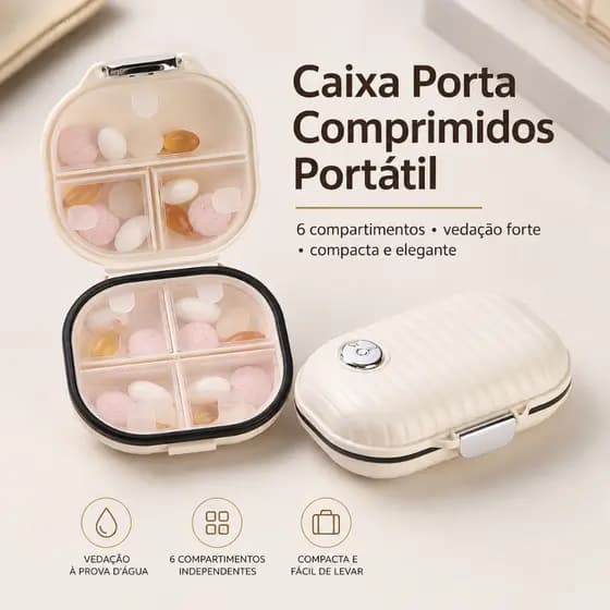 Mini Caixa de Comprimidos Portátil com 7 Grades Selada à Prova de Umidade para Viagem e Medicamentos
