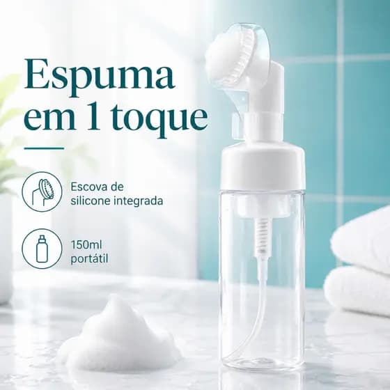 Frasco Pump Espumador 150ml Com Escova De Silicone Limpeza Facial Skin Care Sabonete Liquido Portatil Nao Vaza Top