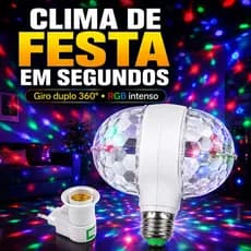 Lampada LED Bola Maluca Dupla Giratoria RGB E27 Festa Balada Aniversario Projetor Iluminacao Bivolt Quarto Tomada