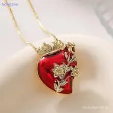 Adegree Moda Óleo Vermelho Gotejamento Coração Pingente Nelaces Para Mulheres Cor De Ouro Cobre Festa Jóias Feminino Nov