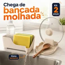Kit Cozinha Organizada Porta Detergente Esponja Suporte Tampa Colher Bancada