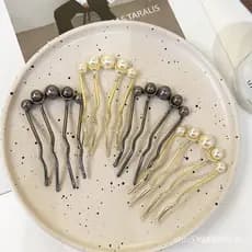 Presilha de cabelo em forma de U com pérolas - Ferramenta de penteado - Acessório de imitação coreana - Modelador de cab