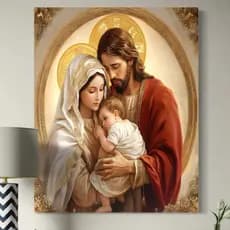 Quadro Religioso A Sagrada Família Decorativo para Sala Quarto Símbolo de Fé e Amor 90x60cm